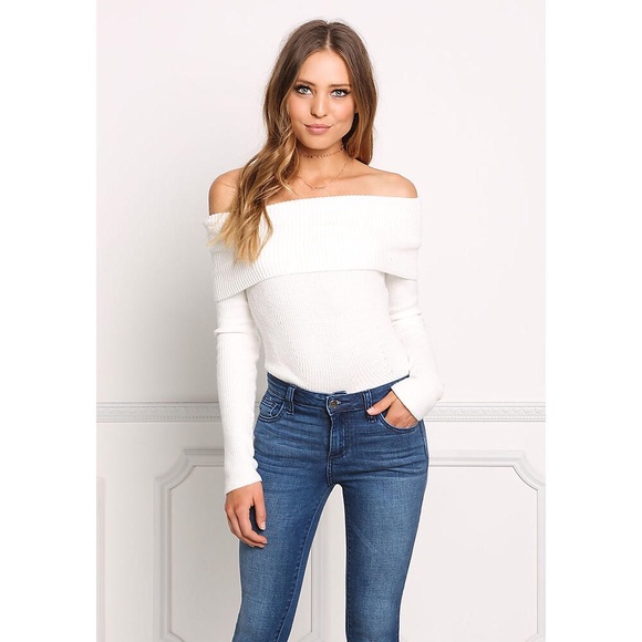Cream Offtheshoulder Fold Over Knit 